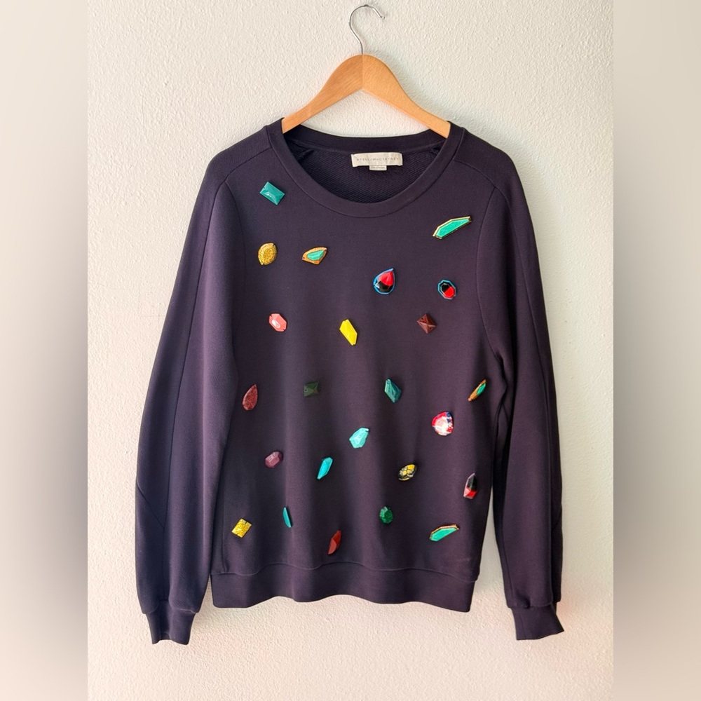 Stella McCartney Navy Sweater with Gemstone Embellishments